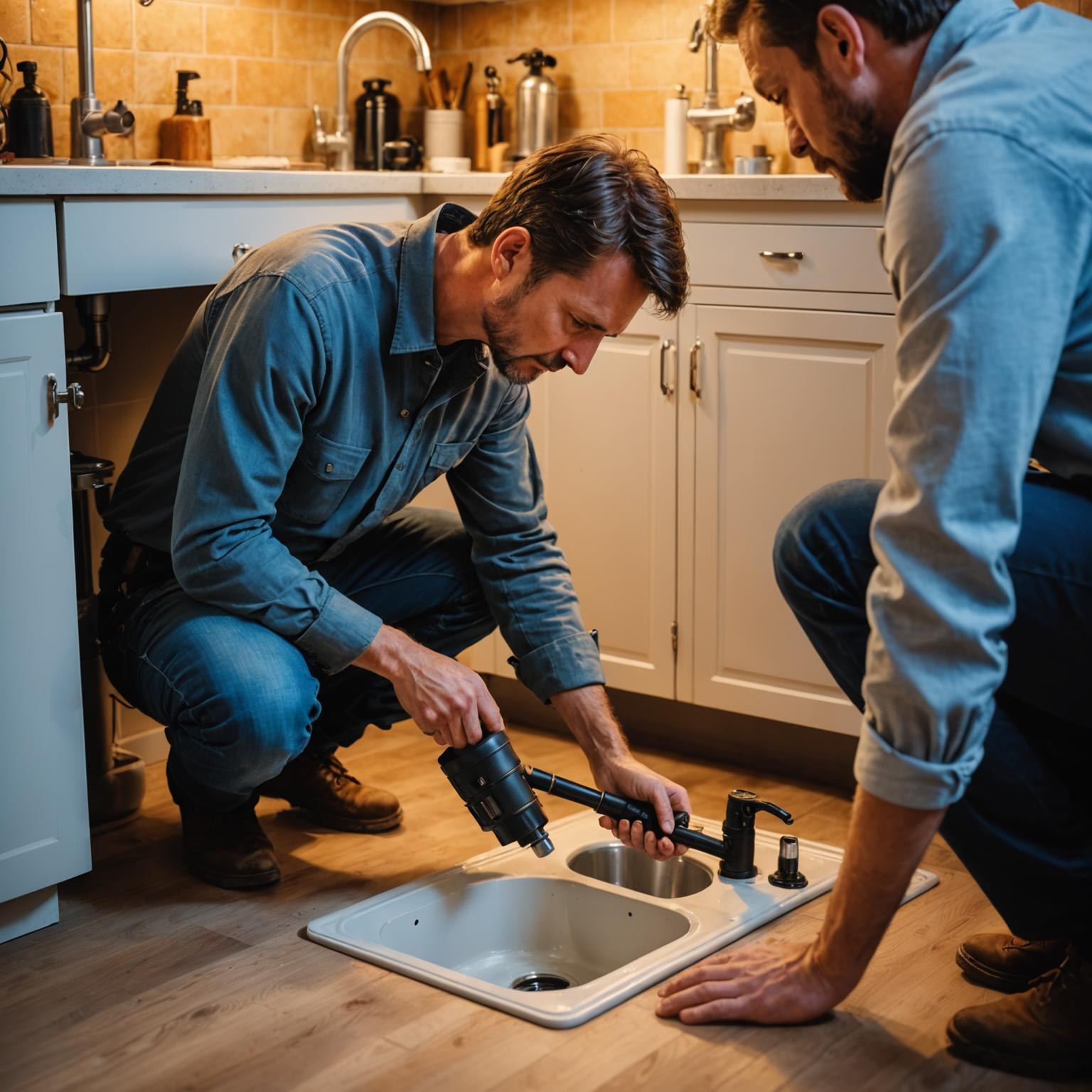 Checking pipes under a kitchen sink