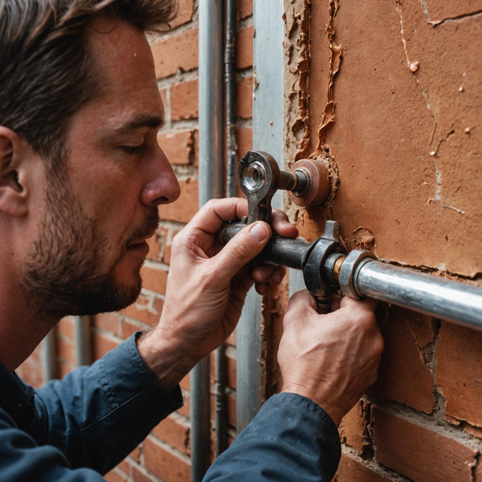 Technician fixing a leaking pipe